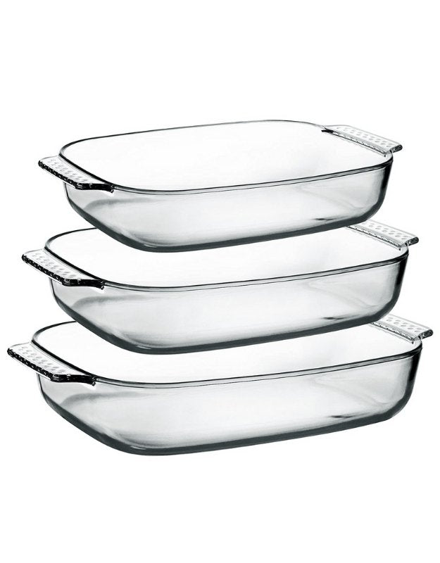 Fenix 3 pcs large glass baking dish set – clear oven safe pans with handles